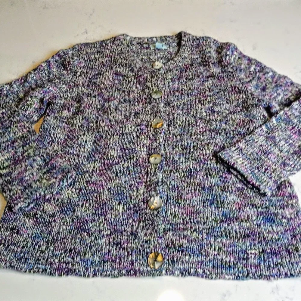 River Green & Purple Knit LS Cardigan Sweater